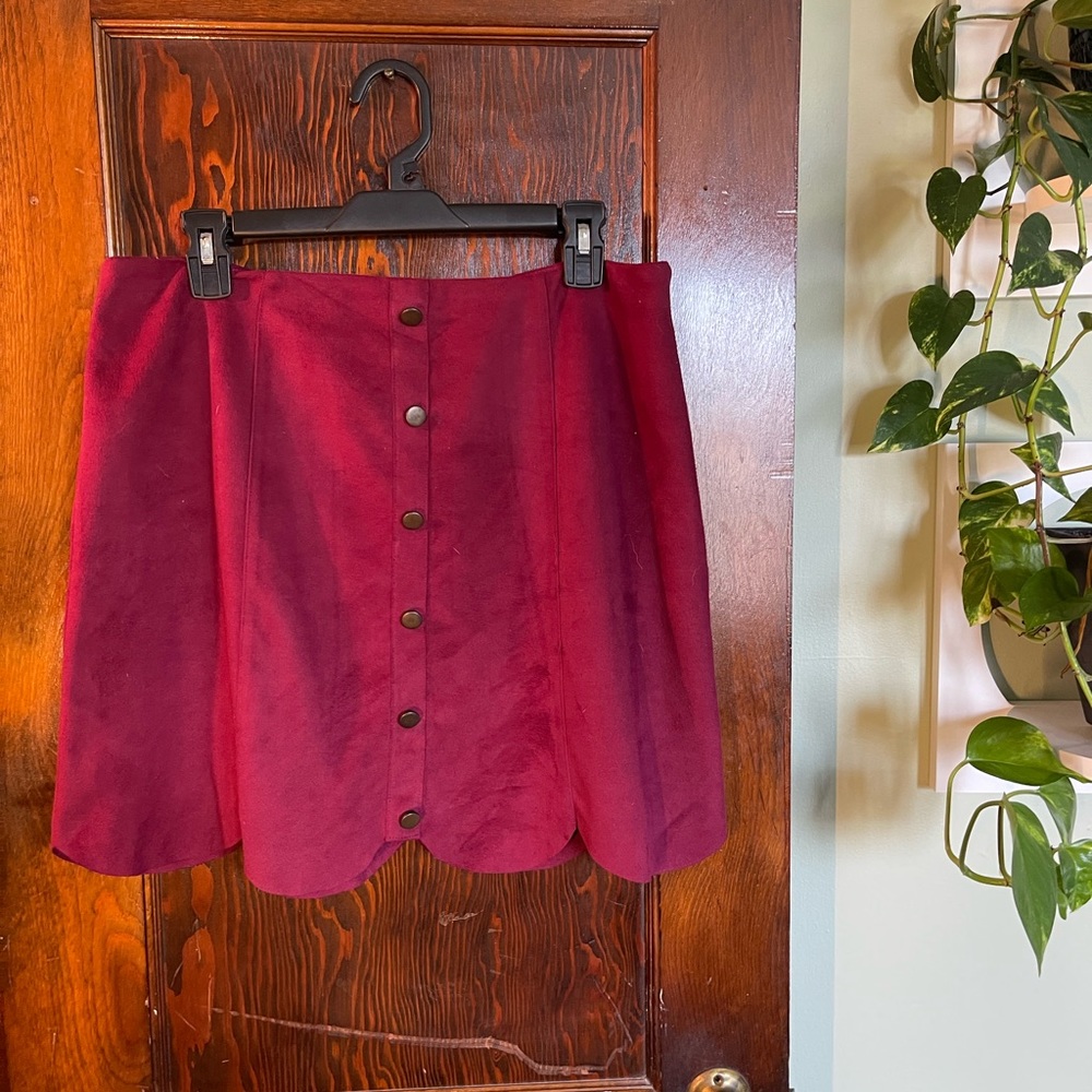 Merlot Scalloped Button Up Skirt